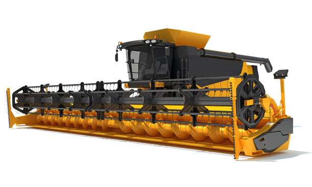 联合收割机农场设备3D渲染在白色背景图片下载