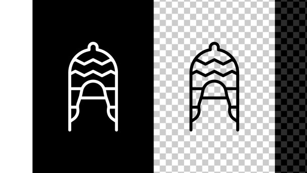 Set line冬季帽子图标孤立在黑色和图片下载