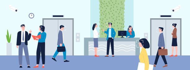 人脸识别概念办公大厅与控制图片下载