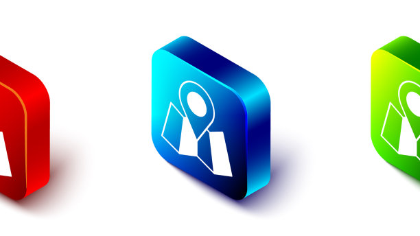 具有位置标记图标的等距折叠地图图片下载