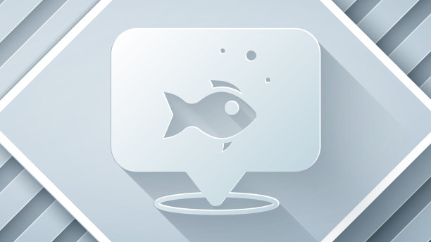 剪纸鱼图标孤立在灰色背景图片下载