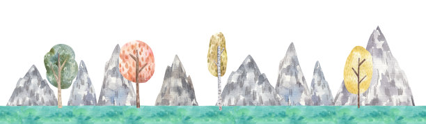 可爱幼稚的水彩插图与景观元素，自然剪贴画图片下载