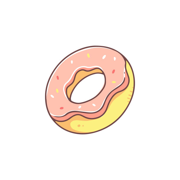 甜甜圈与粉红色釉在卡通涂鸦风格矢量孤立的背景上的食物插图。图片下载