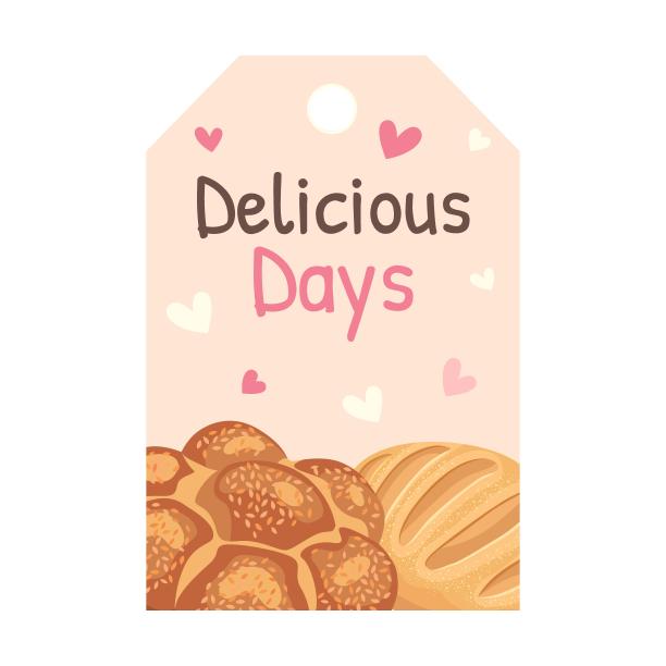 面包店标签。面包矢量插图与文本。食品，假日和甜点的概念标签，传单和明信片的设计图片下载