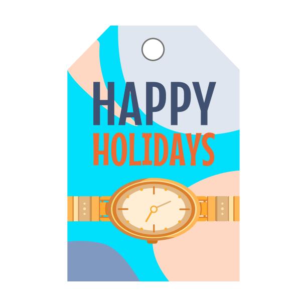 手表店标签设计。手表矢量插图与文本样本。模板手表商店标签，零售传单，欢迎或聚会邀请卡图片下载