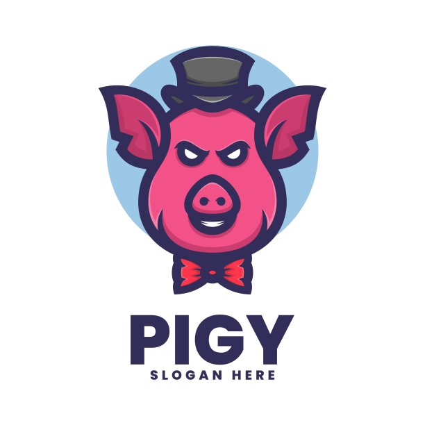矢量插图猪简单的吉祥物风格。图片下载