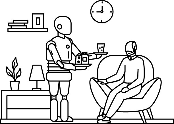 物理辅助辅助机器人矢量图标设计，机器人医学符号，医疗场景标志，创新人工智能工程在现代诊所stock，机器人取食和水的概念图片下载
