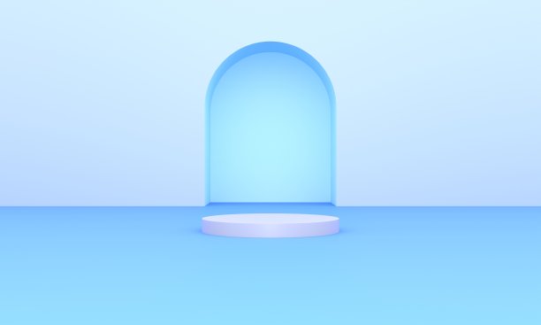 蓝色平台或具有蓝色背景的3d插画渲染平台，用于传单展示产品、设计广告等图片下载