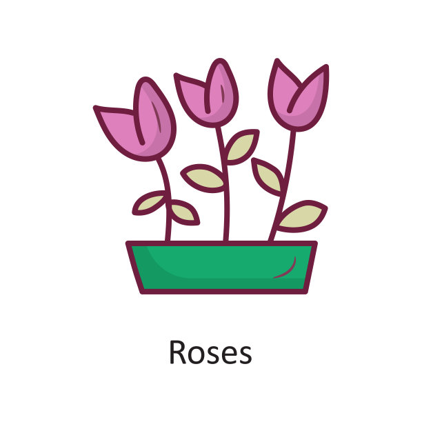 玫瑰矢量填充轮廓图标设计插图。自然符号在白色背景EPS 10文件图片下载