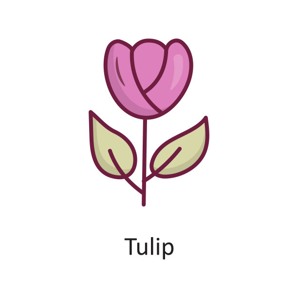 郁金香矢量填充轮廓图标设计插图。自然符号在白色背景EPS 10文件图片下载