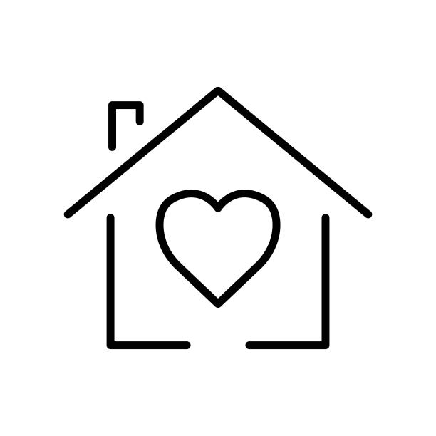 有爱心的房子图标。与慈善、亲情、爱有关的图标。行图标风格。简单的设计可编辑图片下载