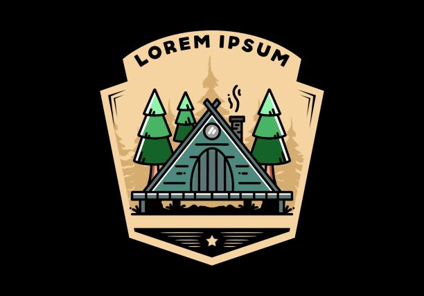 松木间的三角形木屋插图设计图片下载