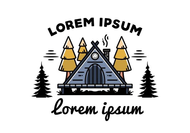 松木间的三角形木屋插图设计图片下载