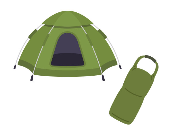 户外使用的帐篷和储物袋的图示。图片下载