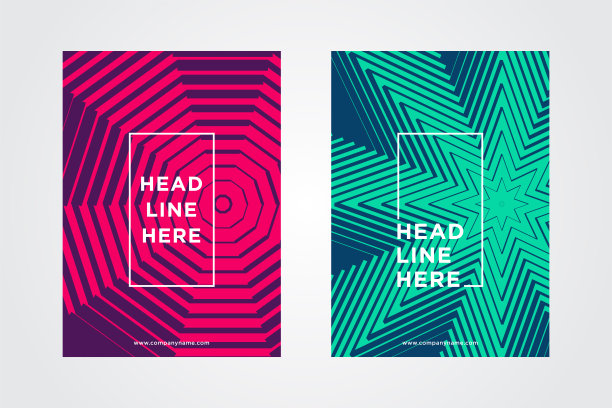 混合形状元素的封面传单设计模板在垂直布局中使用粉红色和绿色的背景色图片下载