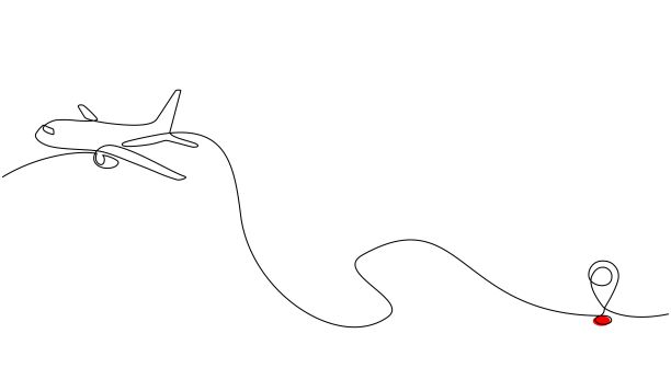 连续绘制飞机飞行路线和机场目的地。飞机直线路径图标飞机飞行路线的起始点位置和单线跟踪在涂鸦风格。图片下载