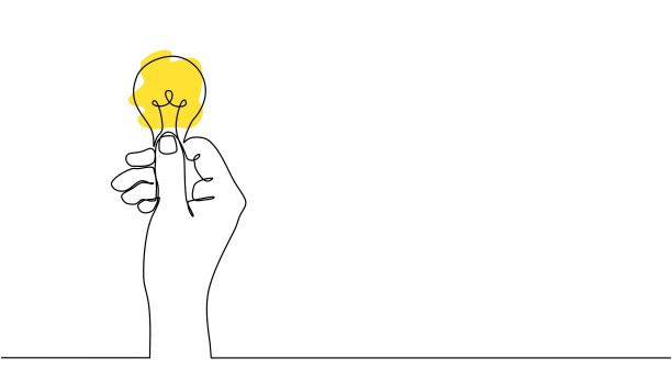 手持电灯泡连续画线。环境概念隐喻。灯泡从商业理念概念手持灯泡在涂鸦风格。矢量插图图片下载