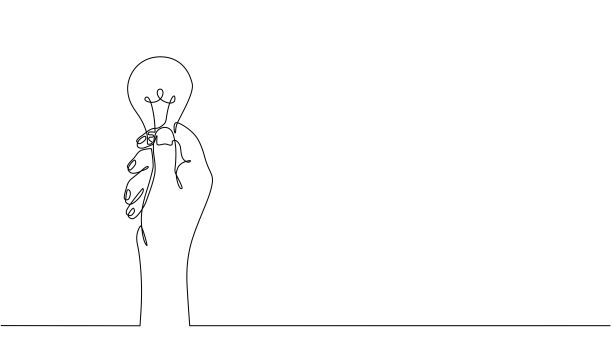 手持电灯泡连续画线。环境概念隐喻。灯泡从商业理念概念手持灯泡在涂鸦风格。矢量插图图片下载