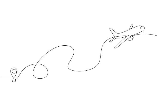 连续绘制飞机飞行路线和机场目的地。飞机直线路径图标飞机飞行路线的起始点位置和单线跟踪在涂鸦风格。图片下载