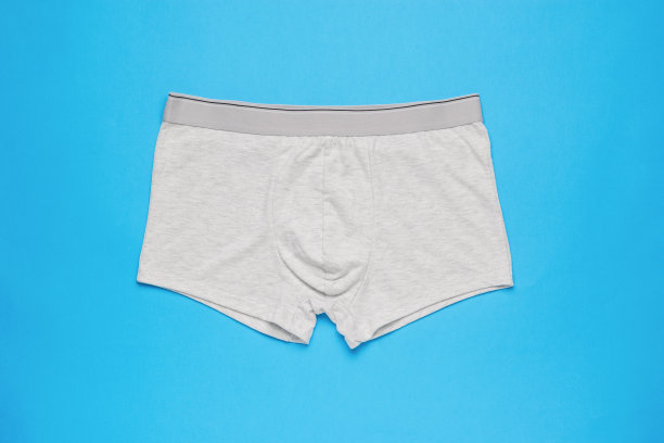 淡蓝色背景的浅色男士内裤。男士内衣的最小概念。图片下载