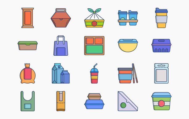 食品包装和外卖图标设置图片下载