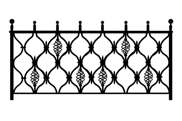 装饰铸铁锻造栅栏剪影与艺术锻造孤立在白色背景。图片下载