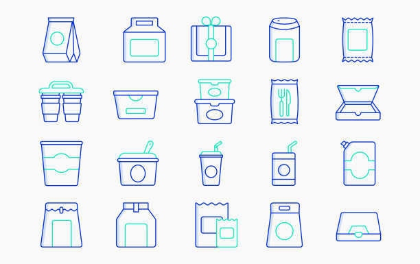 食品包装和外卖图标设置图片下载