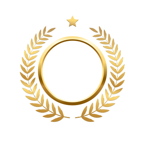 金制圆形镜框，橄榄叶星星和圆形花环，3d金制周年纪念章图片下载