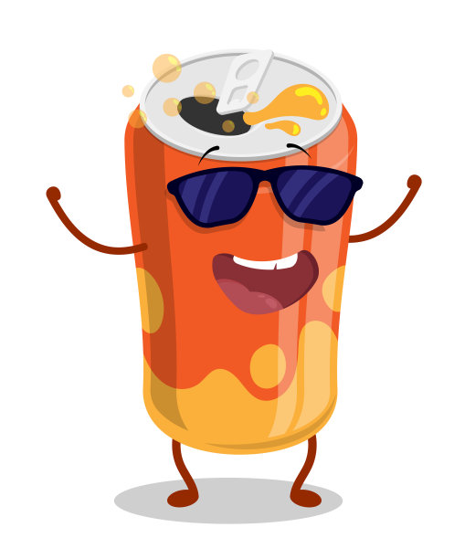 性格开朗的铝制软饮罐。在炎热的夏天喝清爽的饮料。卡通矢量孤立在白色背景图片下载