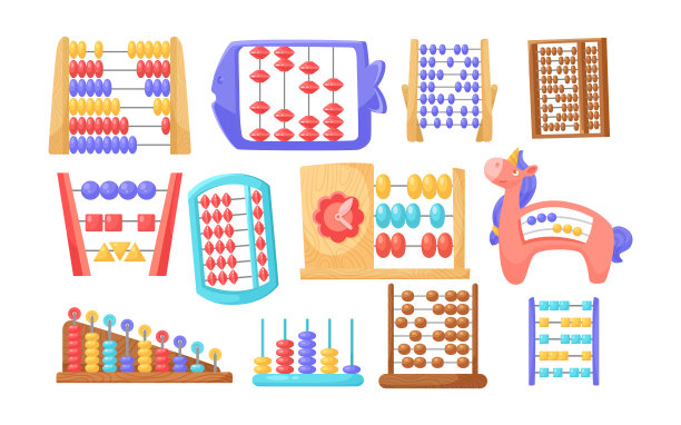不同彩色算盘为孩子矢量插图套装图片下载