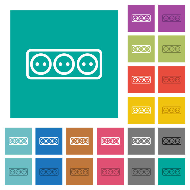 插座三插座轮廓方形平面多色图标图片下载