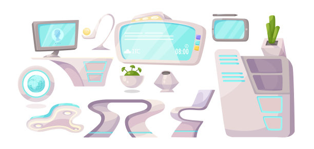 未来家具的教室矢量插图设置图片下载