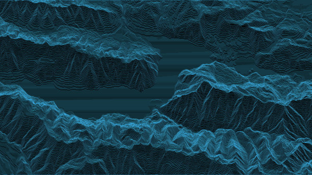 山的风景。线框表面。峰的地图。新月湖。三维矢量轮廓图。图片下载