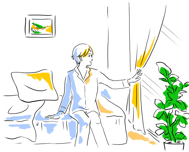 早上起床的女人。线条画插图。图片下载