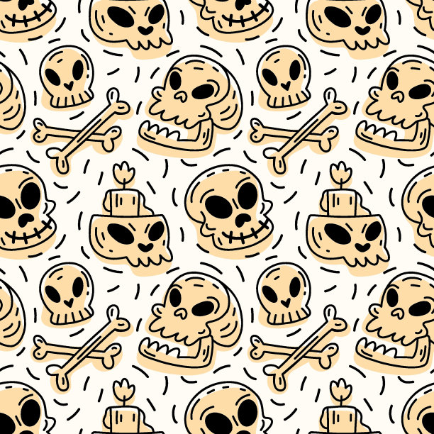 无缝图案，有趣的头骨和蜡烛素材图片