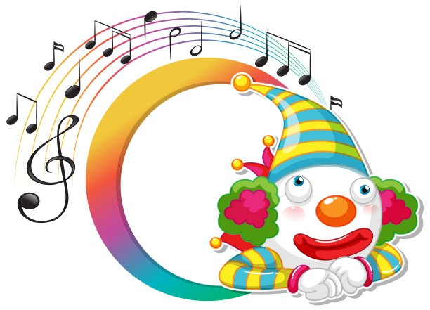 马戏团小丑与音乐关键横幅图片下载