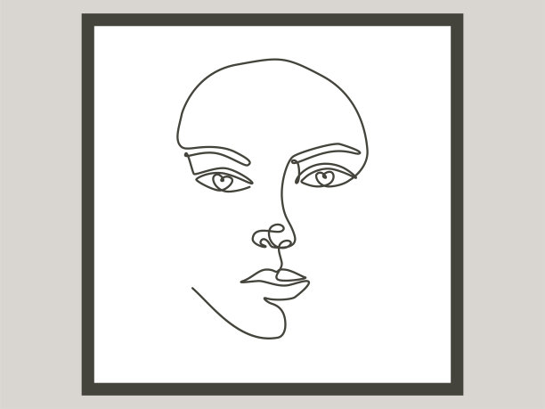 女人脸上画着一条线。连续线条绘画艺术。矢量插图。极简主义的黑白绘画艺术品图片下载