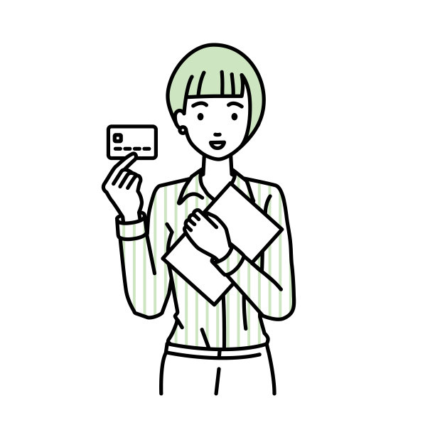 一个穿着衬衫的女人拿着一张信用卡和一台文件笔记本电脑图片下载