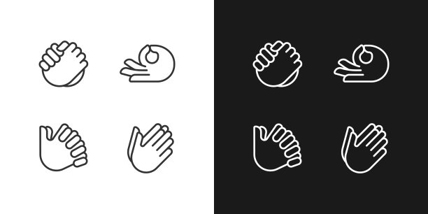 手势通信像素完美的白色线性图标为黑暗主题设置为黑暗，光模式图片下载