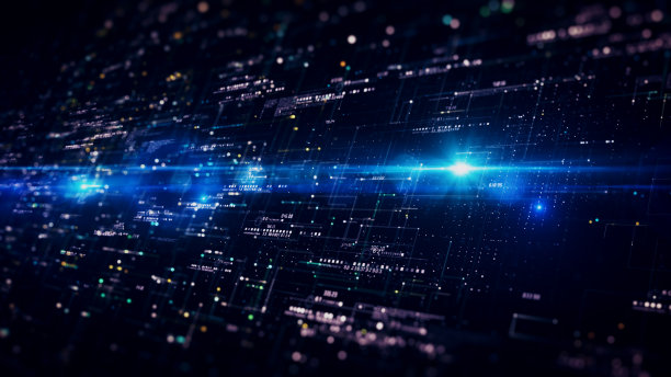 粒子数字网络空间与数字数据网络连接。大数据连接与数据分析，技术数字抽象背景三维渲染图片下载