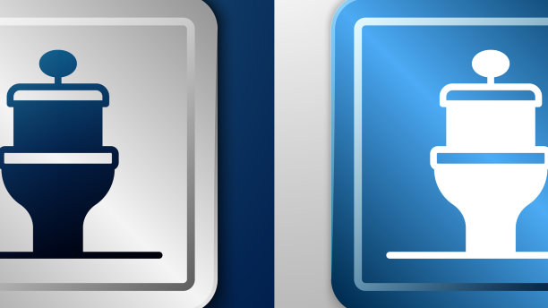 白色抽水马桶图标孤立在蓝色和灰色上图片下载