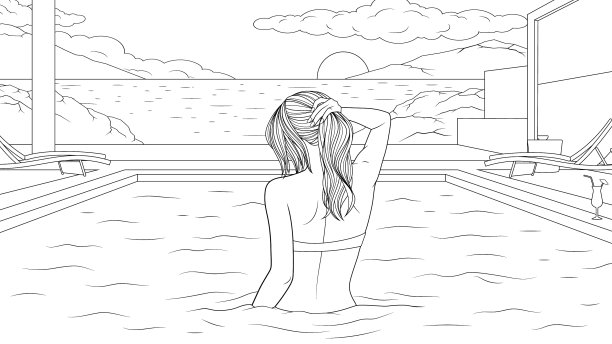 年轻的女孩在度假时洗澡图片下载