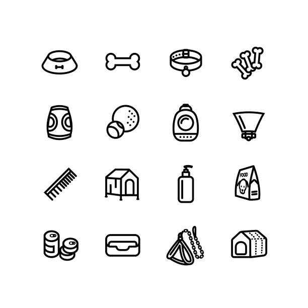 宠物和宠物主人的图标设置在线条艺术图片下载