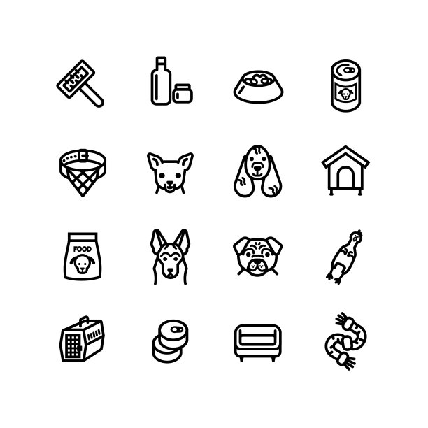 宠物和宠物主人的图标设置在线条艺术图片下载