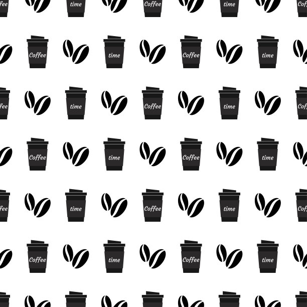 咖啡杯无缝图案。咖啡背景与咖啡豆和杯子。概念外卖饮料，食物。设计印刷在包装纸，墙纸，包装，菜单。矢量图图片下载