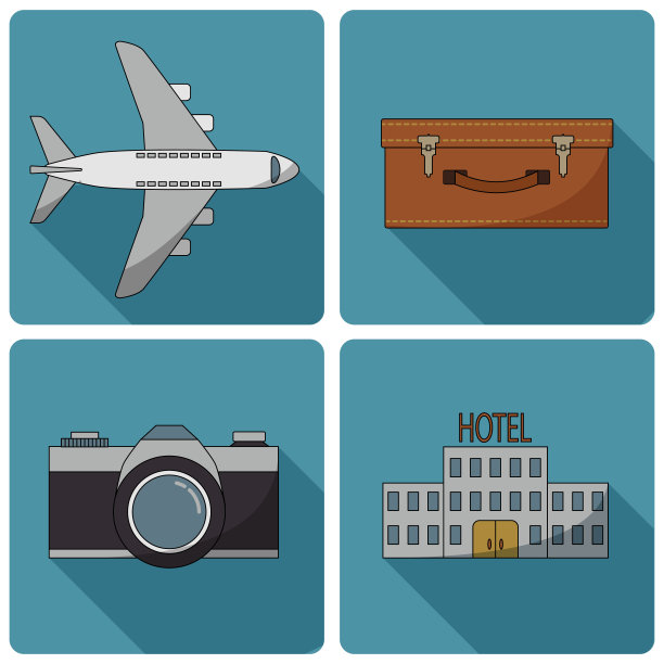 旅行平面图标集图片下载