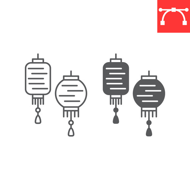 中国灯笼线和字形图标图片下载