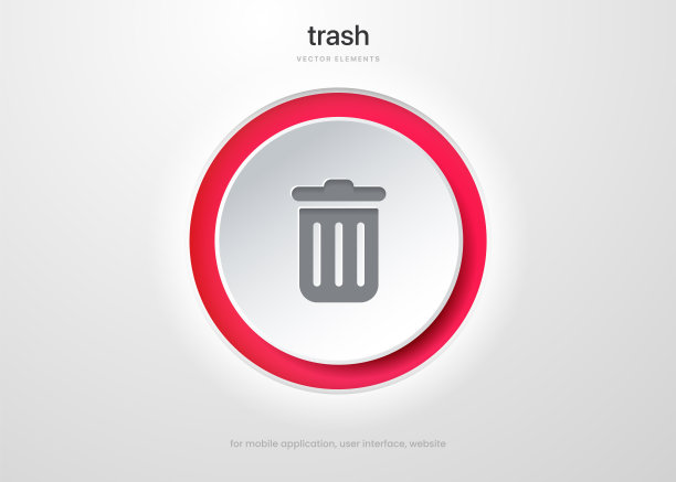 3d红色垃圾，删除，清洁，清洁，擦除，交叉矢量图标，符号，标志，徽章，按钮，按钮在白色背景的UI UX，网站，手机应用程序。图片下载