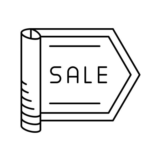 销售彩带横幅设计线图标矢量插图图片下载