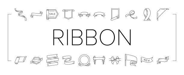 丝带红色旗帜设计礼物图标集向量图片下载